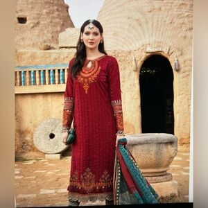 Maria B Embroidered 3pc Suit M/L | Pakistani Designer Wedding Formal